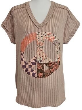 ZUTTER RIBBED 'PEACE' TOP TAN SZ L NEW